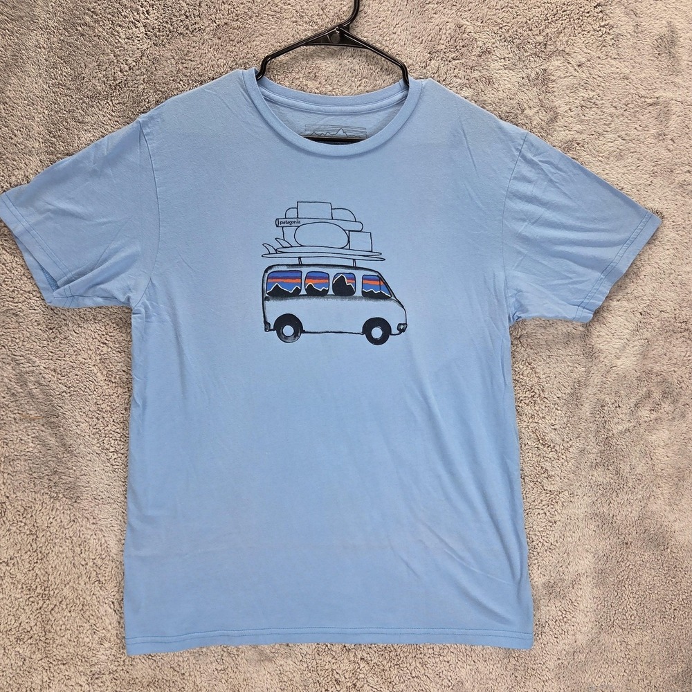 Patagonia Shirt Mens Large Blue Van Road Trip Graphic Slim Fit Organic Tee USA